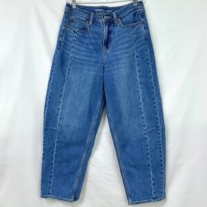 OLD NAVY Blue High Rise Baggy Barrel Leg Jeans Women's 6 Stretch Utility Curved